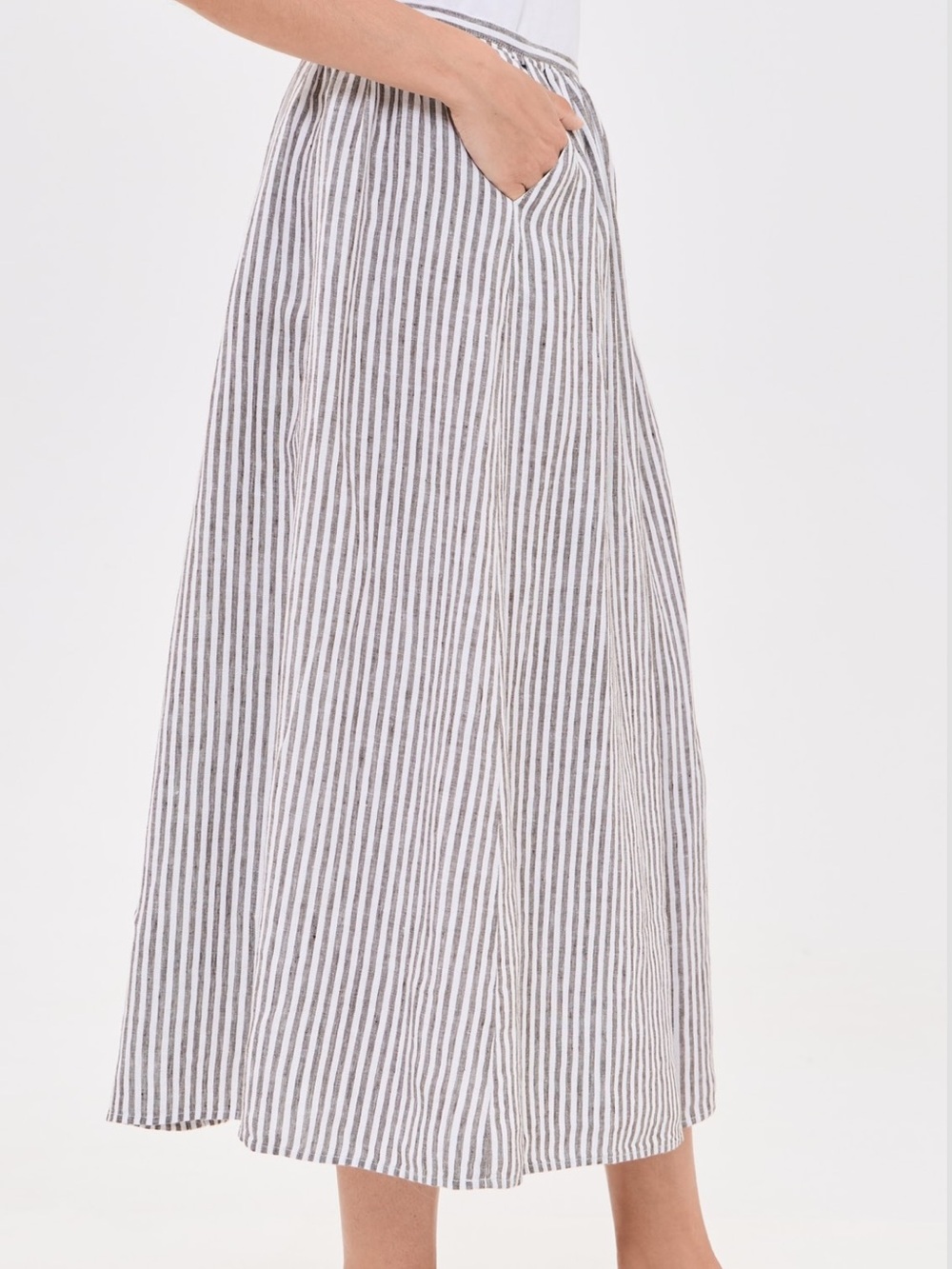 Alex Mill Striped White and Brown Gathered Midi Skirt - Picture 3 of 6